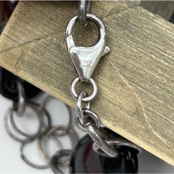 Chateau D’Argent Sterling Silver Onyx Bracelet Chain Link 8” - Picture 5 of 8